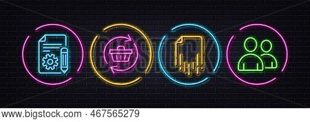 Documentation, Recovery File And Refresh Cart Minimal Line Icons. Neon Laser 3d Lights. Users Icons.