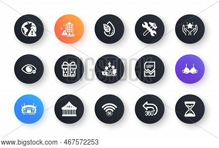 Minimal Set Of Organic Product, Corrupted File And Myopia Flat Icons For Web Development. Repair, Ca