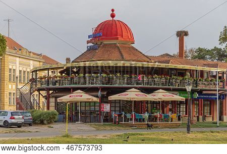 Sremski Karlovci, Serbia - August 19, 2022: Restaurant Pizza Kruna Crown At Patrijarha Brankovica Sq