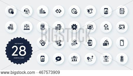 Set Of Technology Icons, Such As Graph Phone, Approved Checklist And Vip Timer Flat Icons. Currency 