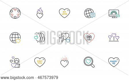 Love, Love Heart And Inclusion Line Icons For Website, Printing. Collection Of Hold Heart, World Bra