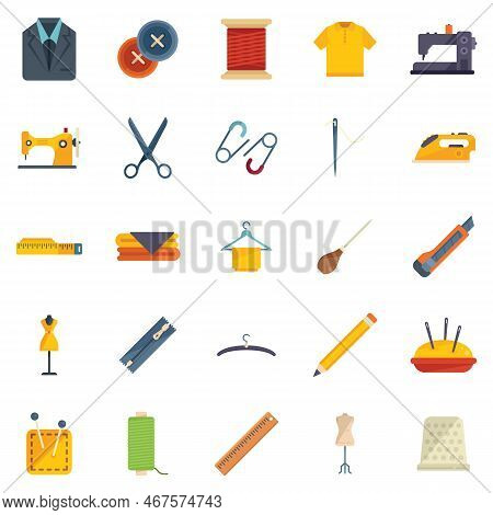 Clothing Repair Icons Set Flat Vector. Cloth Making. Handmade Manufacture Isolated