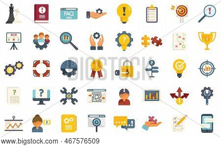 Problem Solving Icons Set Flat Vector. Business Brainstorming. Problem Challenge Isolated