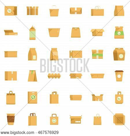 Eco Packaging Icons Set Flat Vector. Eco Waster. Organic Recycling Isolated