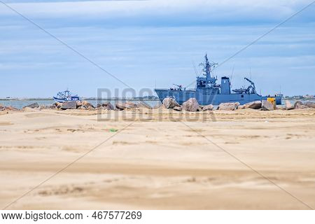Brazilie - March 23, 2022: Military Ship Near The Ocean Coast
