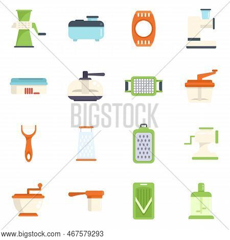 Vegetable Cutter Icons Set Flat Vector. Chopper Appliance. Cooking Dicer Isolated