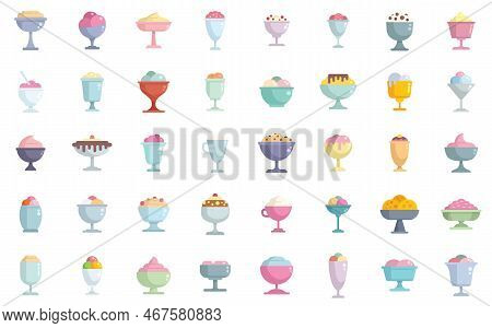 Gelato Bowl Icons Set Flat Vector. Ice Cream. Conce Cup Isolated