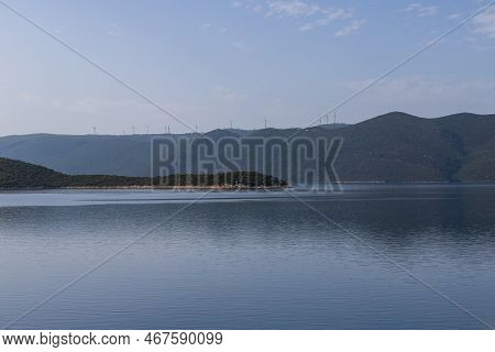 Seascape In The Peljesac Region Of Croatia. You Can See The Sea And The Mountains.