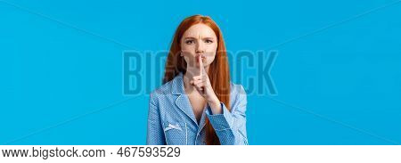 Quiet Please Im Trying Sleep. Displeased And Disturbed Young Redhead College Girl Living Dormitory A