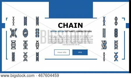 Chain Metal Connection Link Landing Web Page Vector. Steel Object, Element Iron, Strong Abstract Str