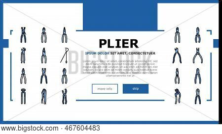 Pliers Equipment Tool Repair Work Landing Web Page Vector. Industry Metal, Handle Construction, Wire