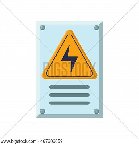 Electrical Panel With Warning Sign Vector Illustration. Cartoon Drawing Of Part Of Machine Or Elemen