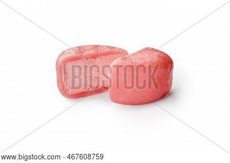 Japanese Creamy Dessert Mochi In Pink Rice Dough With Pomegranate And Honey