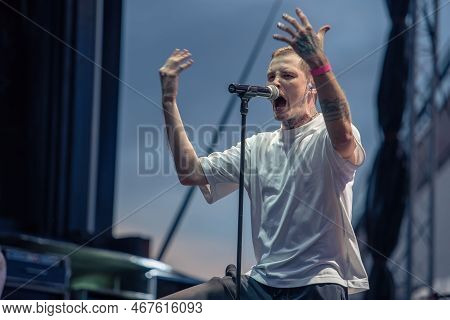 Galati, Romania - September 18, 2022: Artist Radu Iustin Campeanu From Hvnds Band Performs Live On S