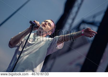 Galati, Romania - September 18, 2022: Artist Radu Iustin Campeanu From Hvnds Band Performs Live On S