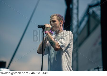 Galati, Romania - September 18, 2022: Artist Radu Iustin Campeanu From Hvnds Band Performs Live On S