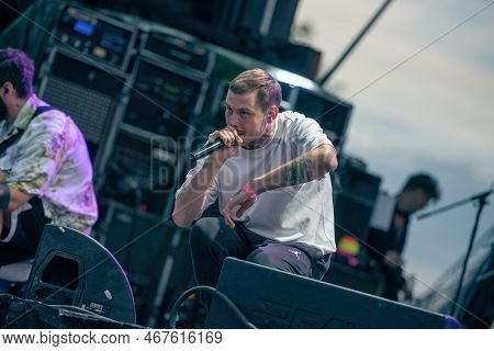 Galati, Romania - September 18, 2022: Artist Radu Iustin Campeanu From Hvnds Band Performs Live On S