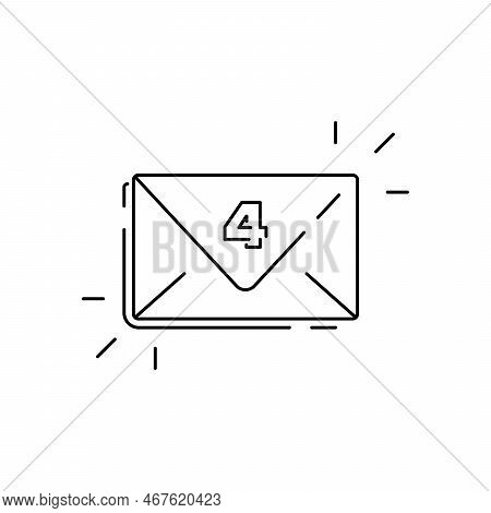 Outline Mail Envelope Icon. Closed Mail Envelope Icon With Number Four On A White Background. Email 