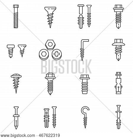 Fastener Icons Set. Bolts, Nuts And Screws, Thin Line Design. Building Supplies, Linear Symbols Coll