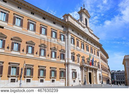 Facade Of Montecitorio Palace (palazzo Montecitorio) In Rome: It's The Seat Of The Chamber Of Deputi
