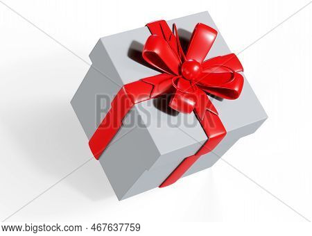 Gift Box With Red Ribbon Bow Isolated Over White Background 3d Render