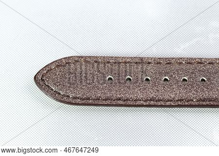 Closeup Detail Of Luxury Watch Straps, Genuine Handcraft Italian Calfskin Leather With White Top Sti