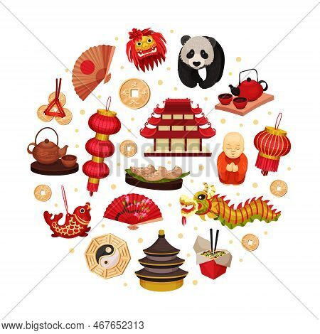 China Round Composition Design With Traditional Chinese Attribute And Symbols Vector Template