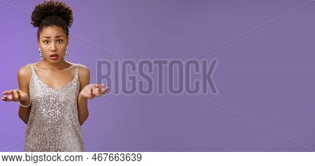 Concerned Frustrated And Confused Attractive African-american Curly-haired Girl Cannot Understant Wh