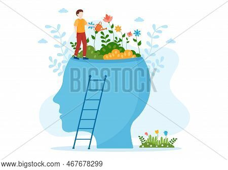 Personal Development With People Developing Mental Issues, Growth And Self Improvement As Plant In F