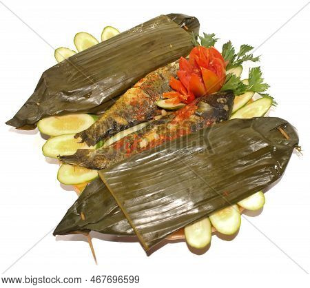 Goldfish Pepes. Pepes Is A Typical Indonesian Cooking Method Using Banana Leaves As Food Wrappers, T