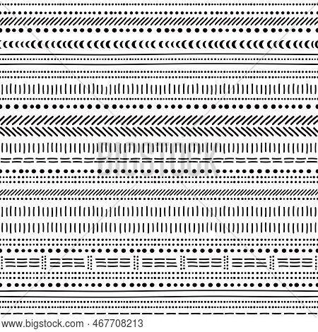 Bell Beaker Folk - Prehistoric Pottery Style Vector Seamless Pattern, Design With Dots And Uneven Li
