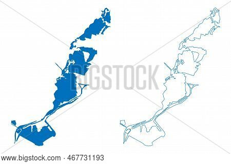 Lake Tisza (hungary) Map Vector Illustration, Scribble Sketch Kiskore Or Kisköre Reservoir Map