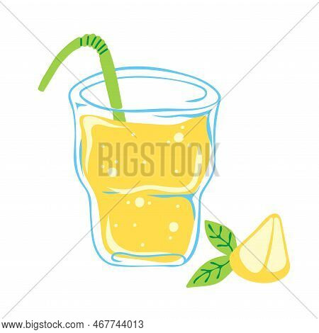 Glass Of Lemonade With Lemon Slice. Summer Drink. Vector Illustration