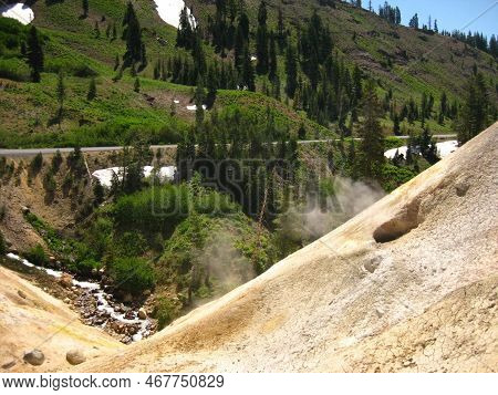 Steam From Hydrothermal Area In Northern California Mountains