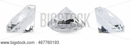 Set With Beautiful Dazzling Diamonds On White Background. Banner Design