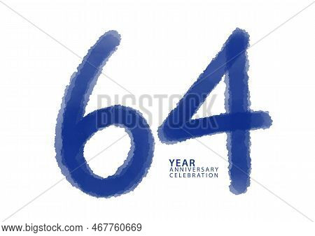 64 Year Anniversary Celebration Blue Color Logotype Vector, 64 Number Design, 64th Birthday Invitati