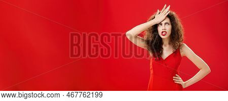 Woman Feeling Irritated Of Stupid Waiter Messing Up Order Punching Forehead From Annoyance Rolling E