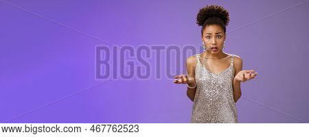 Concerned Frustrated And Confused Attractive African-american Curly-haired Girl Cannot Understant Wh