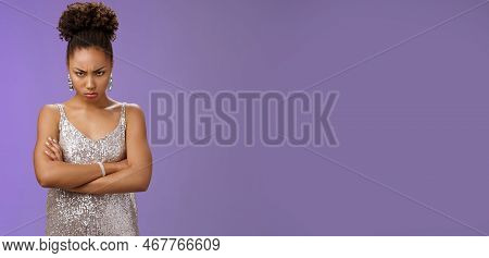 Sulking Immature African-american Woman Sulking Offended Look From Under Forehead Pouting Cross Arms
