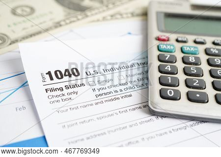 Tax Form 1040 U.s. Individual Income Tax Return, Business Finance Concept.