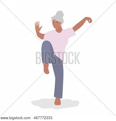 Senior Woman Make Tai Chi Exercising Vector