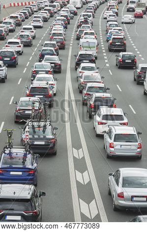Car Congestion At Motorway Toll Collecting Station