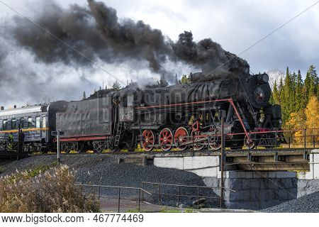 Sortavala, Russia - October 09, 2022: Old Soviet Steam Locomotive L-3958 On The Sortavala-center Sta