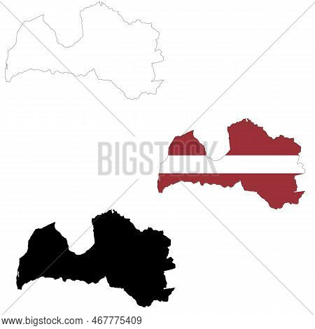Map Latvia On White Background. Latvia Map Outline. Latvia Vector Map With The Flag Inside.