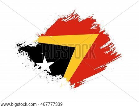 East Timor Flag With Abstract Paint Brush Texture Effect On White Background