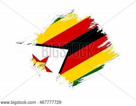Zimbabwe Flag With Abstract Paint Brush Texture Effect On White Background