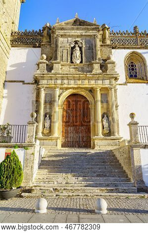Medieval Facade Of The Old Church Of Great Beauty In The City Of Medina Sidonia, Cadiz, Spain.