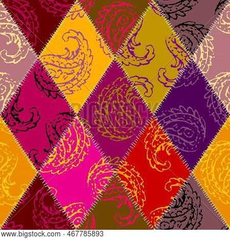 Patchwork Textile Pattern. Seamless Quilting Design Background.