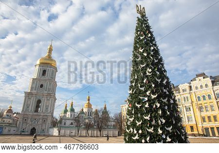 Christmas Tree On Sofiyivska Square In Kyiv