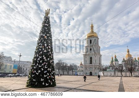 Christmas Tree On Sofiyivska Square In Kyiv